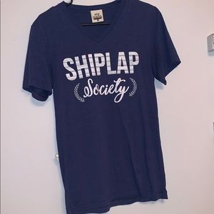 size small, blue, “shiplap society” t-shirt.